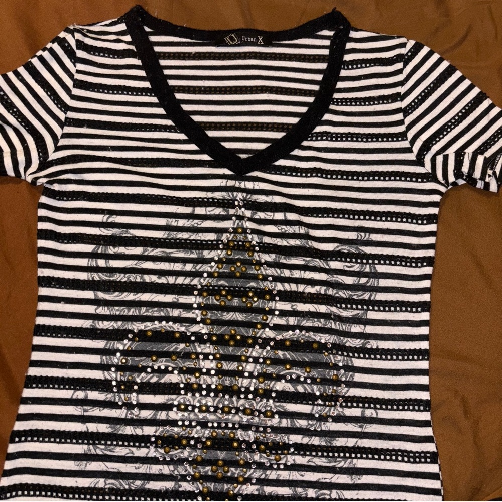 Y2K vintage grunge rhinestone black and white top
